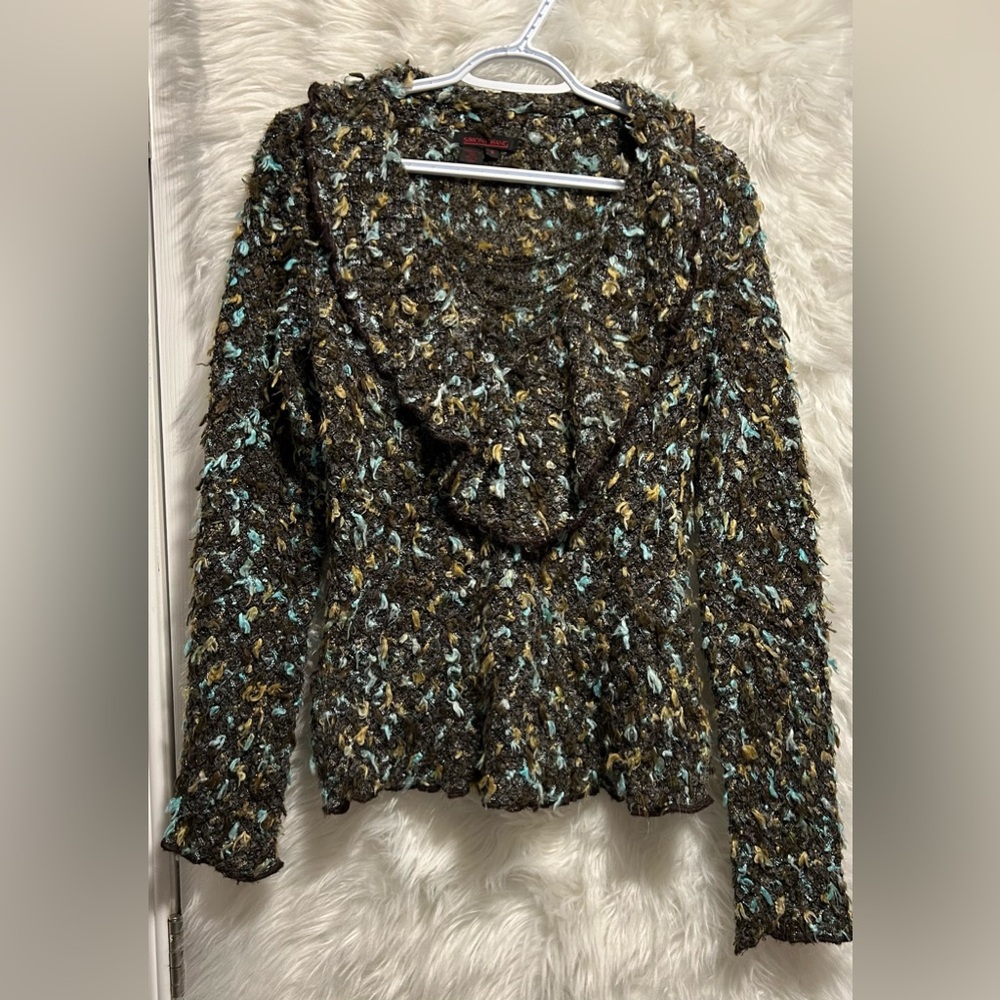 Vintage Simon Chang Textured Brown and Blue Sweater With chain Detailing